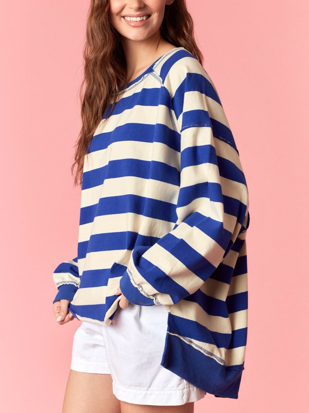 Sloughy Comfortable Fit Blue and Ivory Striped Sweatshirt